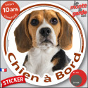 Beagle tricolore, sticker voiture rond photo "Chien à Bord" 2 tailles D