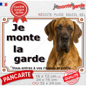 Dogue Allemand bringé, plaque portail "Je Monte la Garde, risques périls" 3 tailles LUX D