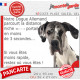 Danois arlequin, blanc tâches noires, plaque humour "parcourt distance Niche - Portail, rapide" photo Dogue Allemand attention