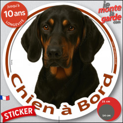 Bruno du Jura, disque photo autocollant "Chien à Bord" Sticker adhésif rond vitre voiture résiste intempéries