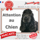 Cocker Anglais Spaniel tout noir, Plaque portail extérieure "Attention au Chien" photo résiste intempéries