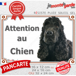 Cocker Anglais Spaniel tout noir, Plaque portail extérieure "Attention au Chien" photo résiste intempéries