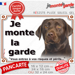 Labrador Chocolat marron, Plaque portail extérieur "Je Monte la Garde, entrez à vos risques et périls" photo résiste intempéries