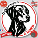 Disque autocollant voiture "Dobermann à Bord" noir et blanc 2 tailles D