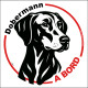 Dobermann, disque voiture rond autocollant "Chien à Bord" stylisé noir et blanc, SEO sans calque