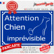 "Attention Chien Imprévisible" Plaque bleu portail humour marrant drôle panneau affiche pancarte