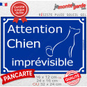 Plaque Portail bleue humour "Attention au Chien Imprévisible" 3 tailles FUN D