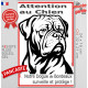 Plaque portail verticale "Attention au Chien, notre Dogue de Bordeaux surveille et protège" dessin stylisé noir et blanc