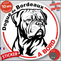 Disque autocollant voiture "Dogue de Bordeaux à Bord" noir et blanc 2 tailles D