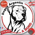 Disque autocollant voiture "Dogue Argentin à Bord" noir et blanc 2 tailles D