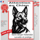 Plaque portail verticale "Attention au Chien, notre Berger Hollandais surveille et protège" dessin stylisé noir et blanc