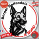 Berger Hollandais, sticker autocollant rond "Chien à Bord" disque adhésif vitre voiture résiste intempéries