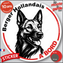 Disque autocollant voiture "Berger Hollandais à Bord" noir et blanc 2 tailles D