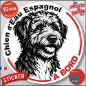 Disque autocollant voiture "Chien d'Eau Espagnol à Bord" noir et blanc 2 tailles D