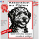 Plaque portail verticale "Attention au Chien, notre Chien d'Eau Espagnol surveille et protège" dessin stylisé noir et blanc