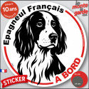 Disque autocollant voiture "Epagneul Français à Bord" noir et blanc 2 tailles D