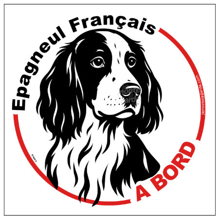 Disque autocollant voiture "Epagneul Français à Bord" noir et blanc 2 tailles D