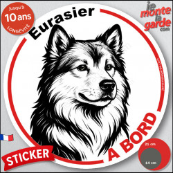 Eurasier, sticker autocollant rond "Chien à Bord" disque adhésif vitre voiture résiste intempéries