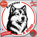 Disque autocollant voiture "Eurasier à Bord" noir et blanc 2 tailles D