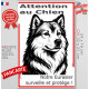 Plaque portail verticale "Attention au Chien, notre Eurasier surveille et protège" dessin stylisé noir, résiste intempéries