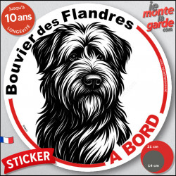 Bouvier des Flandres, sticker autocollant rond "Chien à Bord" disque adhésif vitre voiture résiste intempéries