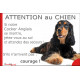Cocker Anglais Spaniel noir et feu, plaque portail humour "Attention au Chien, Jetez Vous au Sol," SEO sans calque