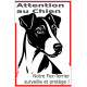 Plaque portail verticale "Attention au Chien, notre Fox-Terrier à poils lisses surveille et protège" SEO sans calque