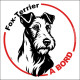 Fox-Terrier à poils durs, sticker autocollant rond "Chien à Bord" disque adhésif vitre voiture SEO sans calque