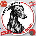 Disque autocollant voiture "Lévrier Galgo à Bord" noir et blanc 2 tailles D