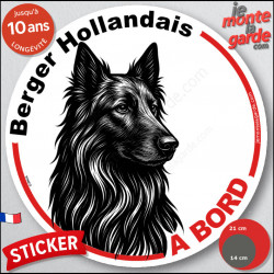 Berger Hollandais poils longs, sticker autocollant rond "Chien à Bord" disque adhésif vitre voiture résiste intempéries