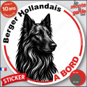 Disque autocollant voiture "Berger Hollandais à Bord" noir et blanc 2 tailles D