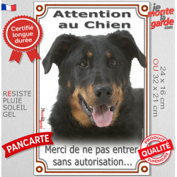 Beauceron noir et feu, plaque portail verticale "Attention au Chien, entrez pas sans autorisation" Berger de Beauce photo
