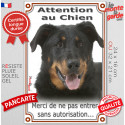 Beauceron noir et feu, plaque portail verticale "Attention au Chien, pas sans autorisation" 2 tailles VL D