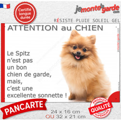 Plaque portail humour "Attention au Chien, notre Spitz Loulou fauve orange est une excellente sonnette" photo Loulou Poméranie