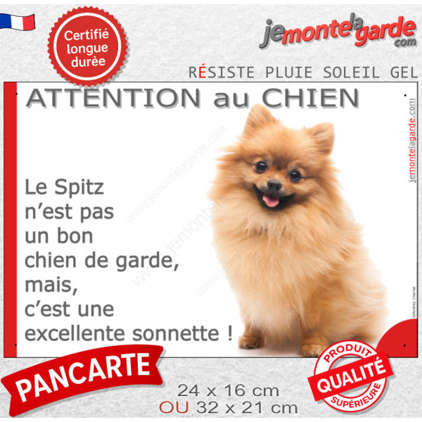 Plaque portail humour "Attention au Chien, notre Spitz Loulou fauve orange est une excellente sonnette" photo Loulou Poméranie