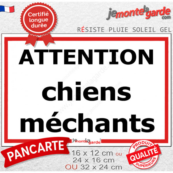 "Attention ChienS MéchantS", Plaque de Portail avec Liseré Rouge au pluriel, résiste intempéries
