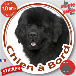 Terre Neuve noir, Sticker autocollant rond "Chien à Bord" Disque adhésif vitre voiture photo résiste intempéries