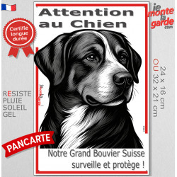 Plaque verticale "Attention au Chien, notre Grand Bouvier Suisse surveille et protège" 2 tailles D