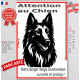 Plaque portail verticale "Attention au Chien, notre Berger Belge Groenendael surveille et protège" dessin stylisé noir et blanc