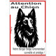 Plaque portail verticale "Attention au Chien, notre Berger Belge Groenendael surveille et protège" dessin SEO sans calque