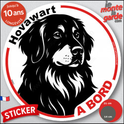Disque autocollant voiture "Hovawart à Bord" noir et blanc 2 tailles D