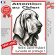 Plaque portail verticale "Attention au Chien, notre Saint-Hubert surveille et protège" dessin stylisé noir, résiste intempéries