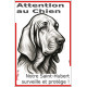 Plaque portail verticale "Attention au Chien, notre Saint-Hubert surveille et protège" dessin stylisé noir, SEO sans calque