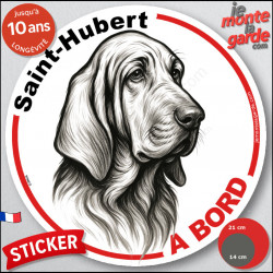 Saint-Hubert, sticker autocollant rond "Chien à Bord" disque adhésif vitre voiture résiste intempéries