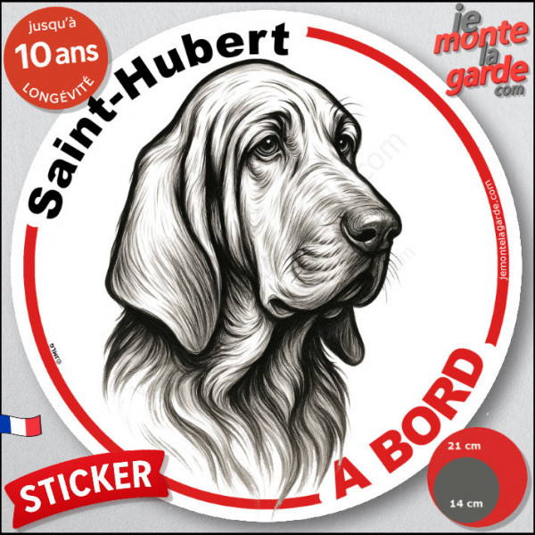 Saint-Hubert, sticker autocollant rond "Chien à Bord" disque adhésif vitre voiture résiste intempéries