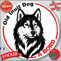Disque autocollant voiture "Old Inuit Dog à Bord" noir et blanc 2 tailles D