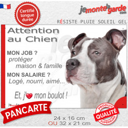 Amstaff bleu, plaque extérieure humour "Attention au Chien, j'aime mon boulot" 2 tailles JOB D