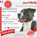 Amstaff noir, plaque extérieure humour "Attention au Chien, j'aime mon boulot" 2 tailles JOB D