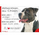 Amstaff noir, plaque extérieure humour "Attention au Chien, j'aime mon job, protéger Maison famille. Salaire, logé nourrit aimé