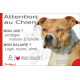 Amstaff fauve, plaque extérieure humour "Attention au Chien, j'aime mon job, protéger Maison famille. Salaire, logé nourrit aimé